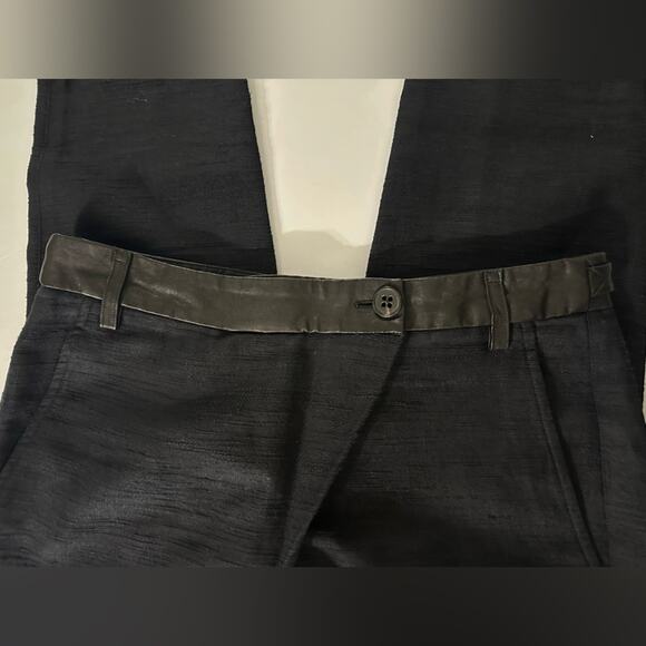Vtg Damir Doma Pagra Crossover Trousers size FR 36 Navy Textured Leather Trim - Picture 13 of 15